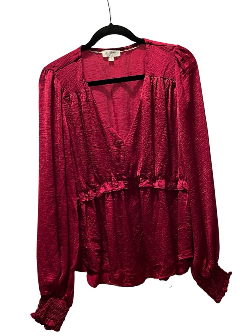 Women’s Umgee Red Blouse elastic Peplum Waist Size Small New